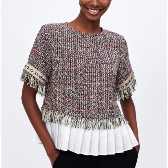 Zara Tweed Top with pleated detail - Picture 2 of 8